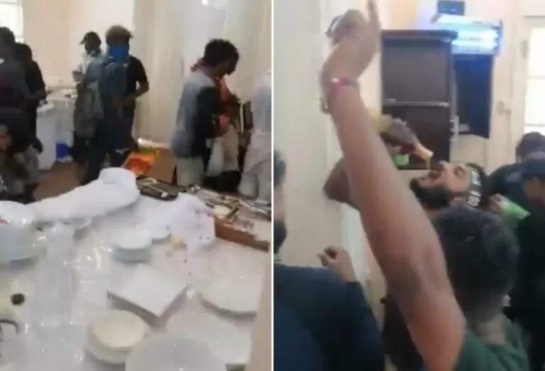 اقتحام قصر الرئاسة من قبل محتجين ويتجولون داخله ويتناولون ما لذ وطاب من مطابخ الرئاسة.   شاهد