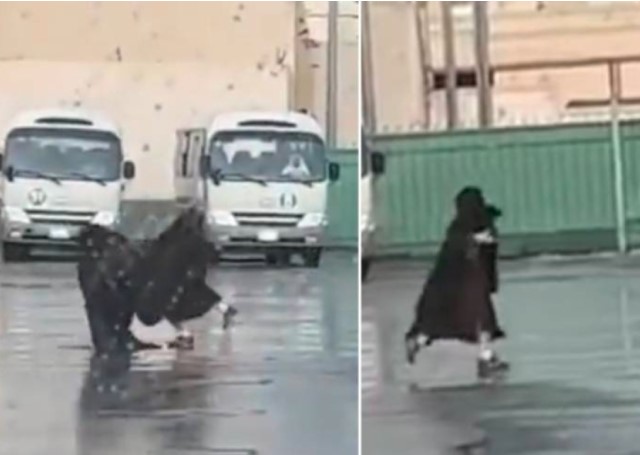 فتاة سعودية منقبة تشعل تعليقات مواقع التواصل بعد قيامها بحركات غريبة وسط الشارع (شاهد)